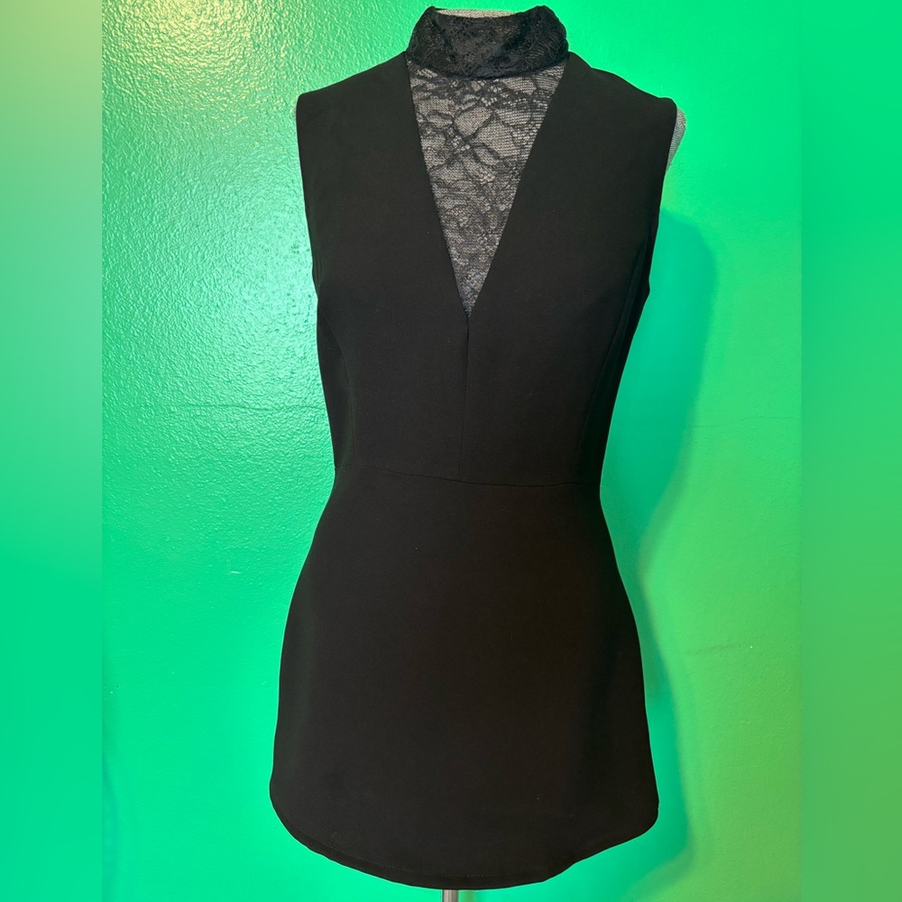 Sandro Mini Black Sleeveless Dress with Lace Detail